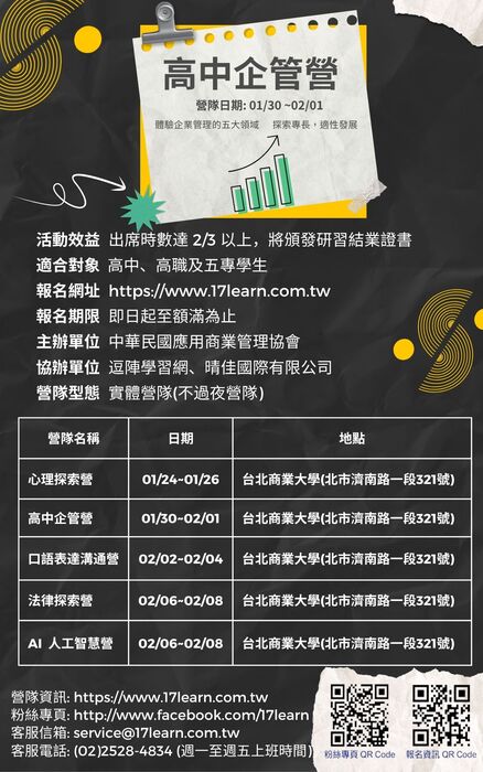 中華民國應用商業管理協會舉辦2026冬令營-高中企管營(不過夜營隊)圖片