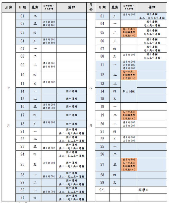 【113學年度返校打掃】國高中部,暑假返校打掃規劃日程規劃與規定圖片